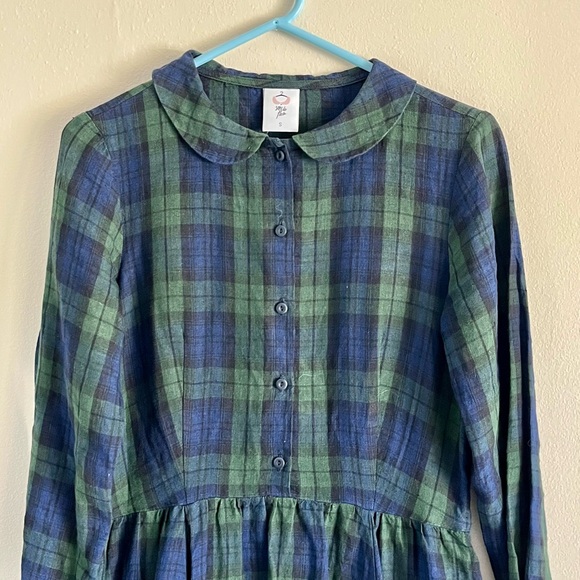 Gorgeous blue & green plaid tartan long sleeve dress. Hand made in Lithuania. - Picture 4 of 8